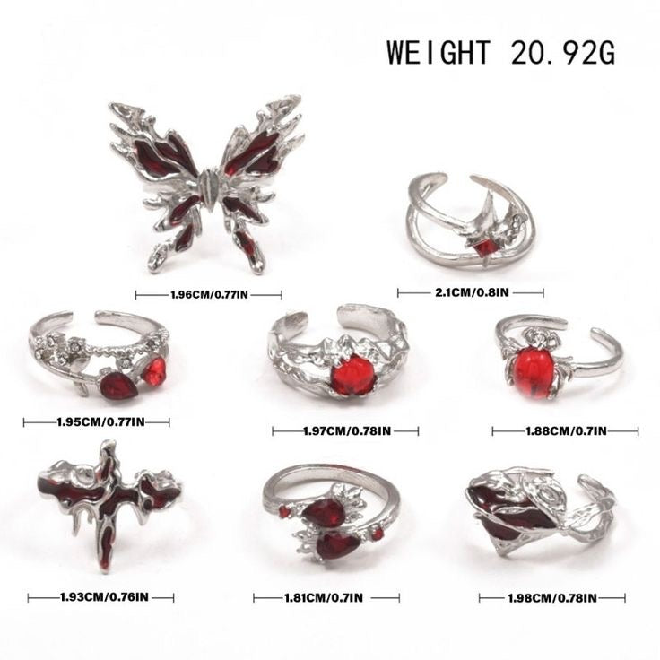 8pcs/set dark red Gothic adjustable rings