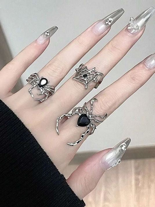3pcs Gothic Spider Ring Set adjustable
