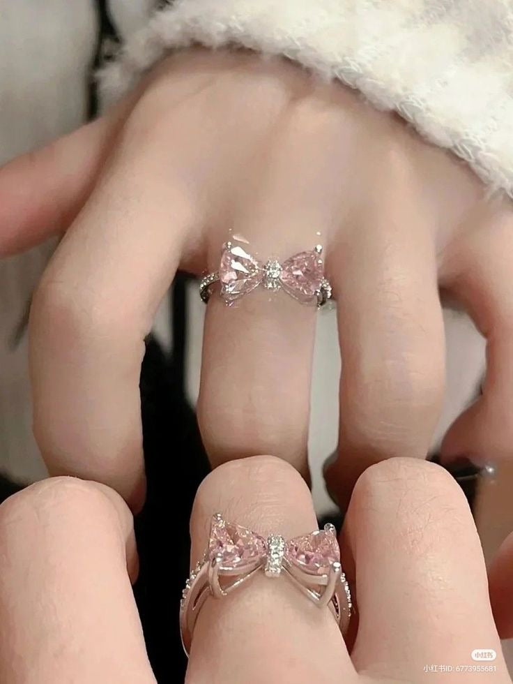 3pcs Y2K-Inspired Adjustable Heart Bow Rings