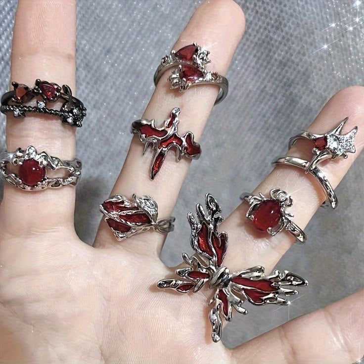 8pcs/set dark red Gothic adjustable rings