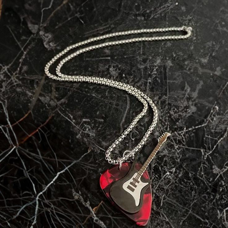 1pc Stainless Steel Punk Rock Guitar Pick Necklace Chain 60cm Unisex Design Hip-Hop Couple Necklace, Perfect Gift for Men and Women