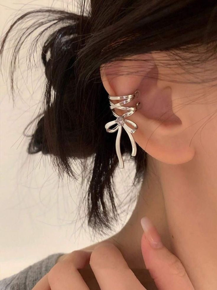 A Ribbon Bow Tie Lace Ear Bone Clip Ballet Style earring