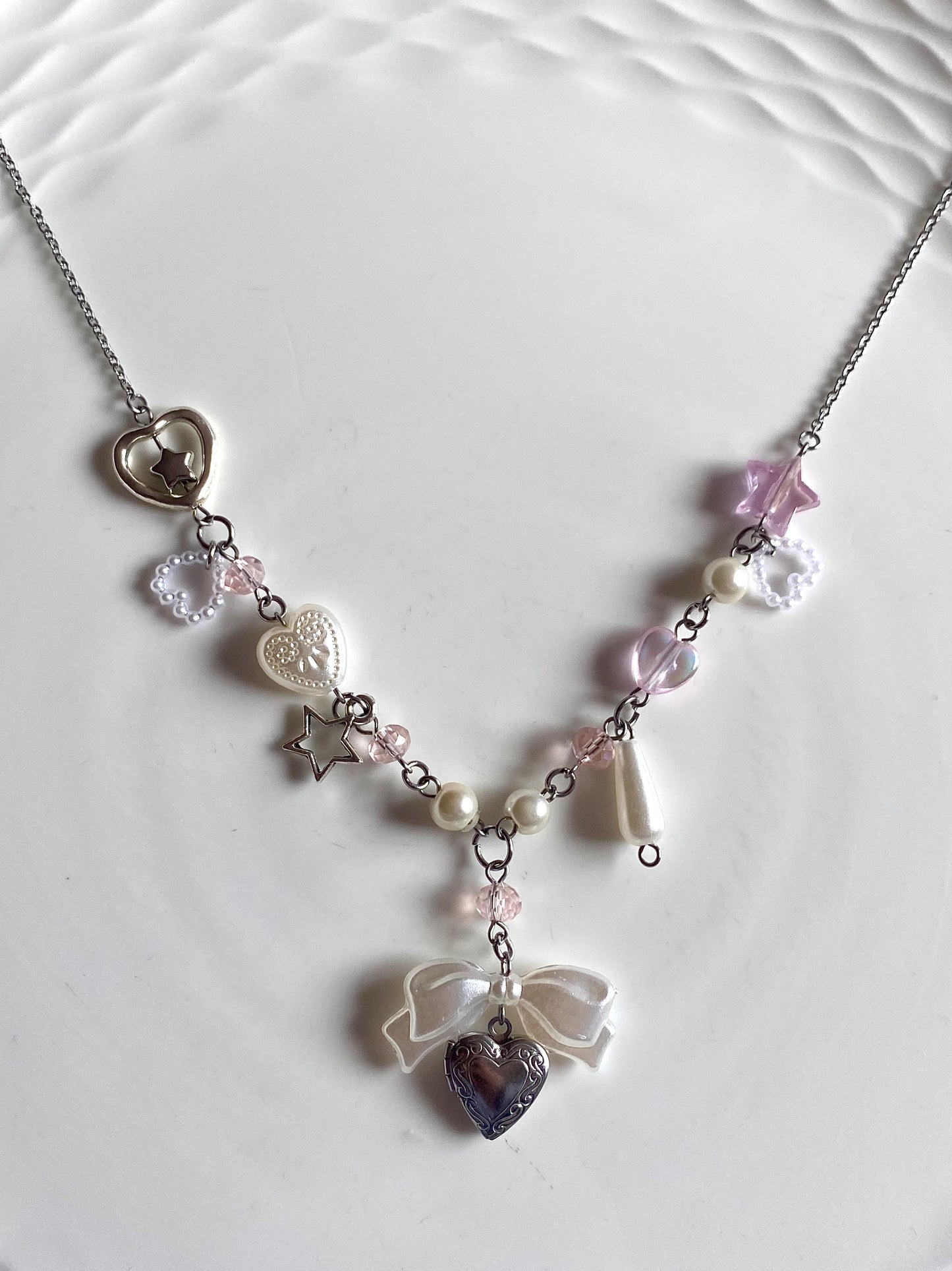 Stainless Coquette open heart necklace