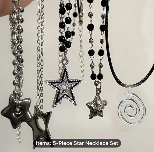 5pcs Stylish Minimalist Star Swirl Pendant Necklace Set, Y2K Retro Design