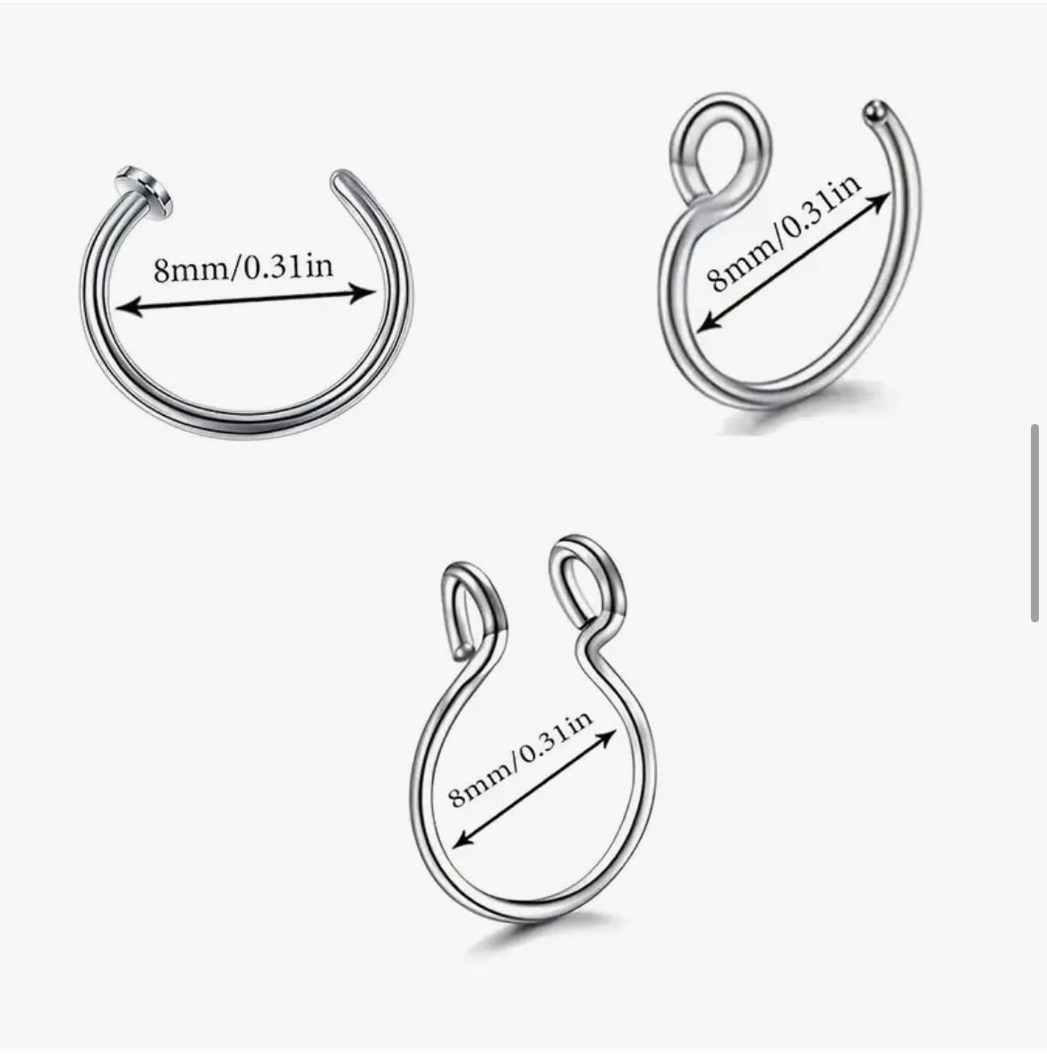 Stainless steel fake nose rings set 3 pcs