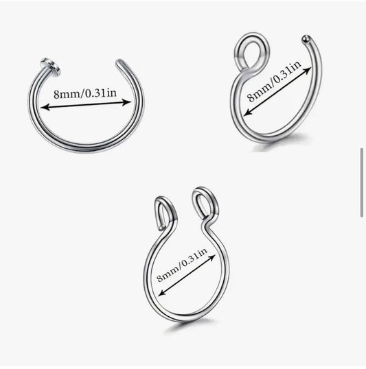 Stainless steel fake nose rings set 3 pcs