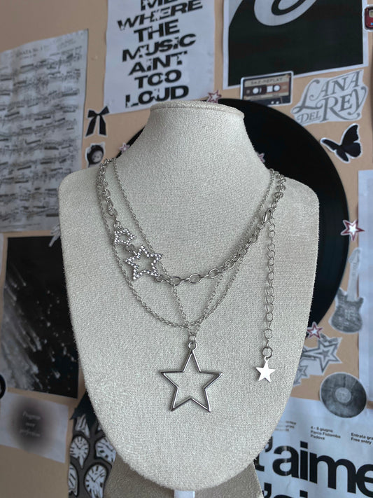 2 Vintage Minimalist Hollow Star Pendant Necklaces - Zinc Alloy, Adjustable Chain