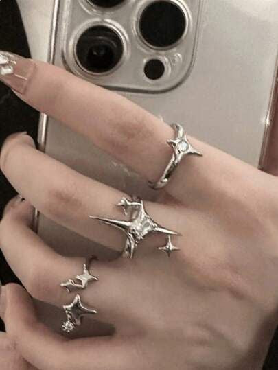 3 pcs Y2K silver rings ✨