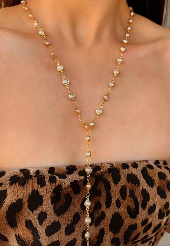 1pc, Elegant & Simply Style, Golden Y-Shaped Long Necklace