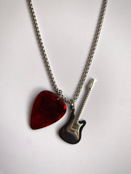 1pc Stainless Steel Punk Rock Guitar Pick Necklace Chain 60cm Unisex Design Hip-Hop Couple Necklace, Perfect Gift for Men and Women