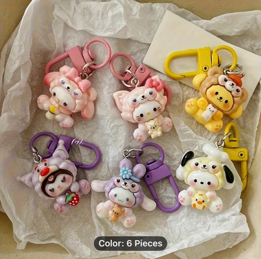 6pcs Sanrio mini keychains
