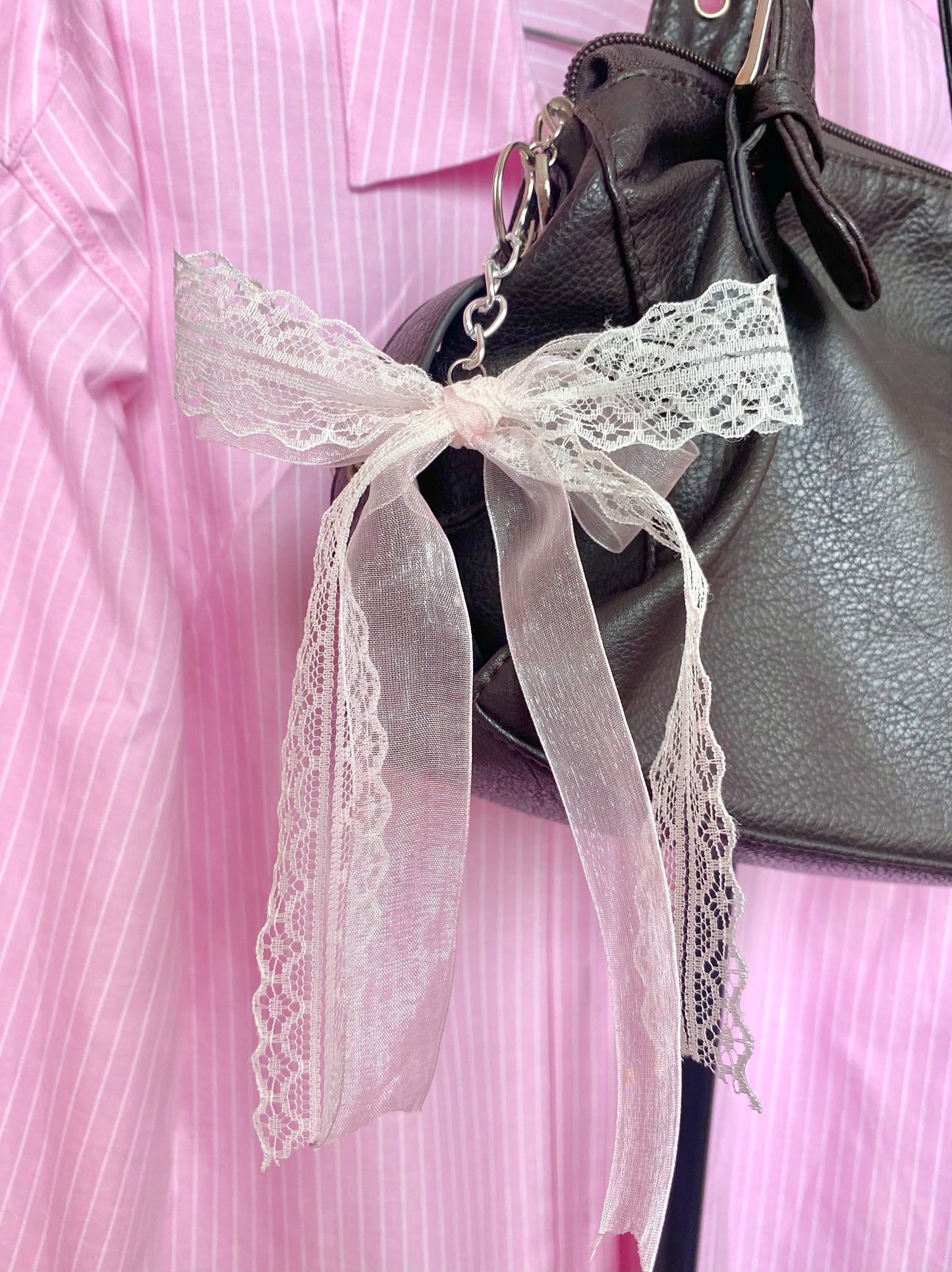 Aesthetic pink/black ribbon keychain