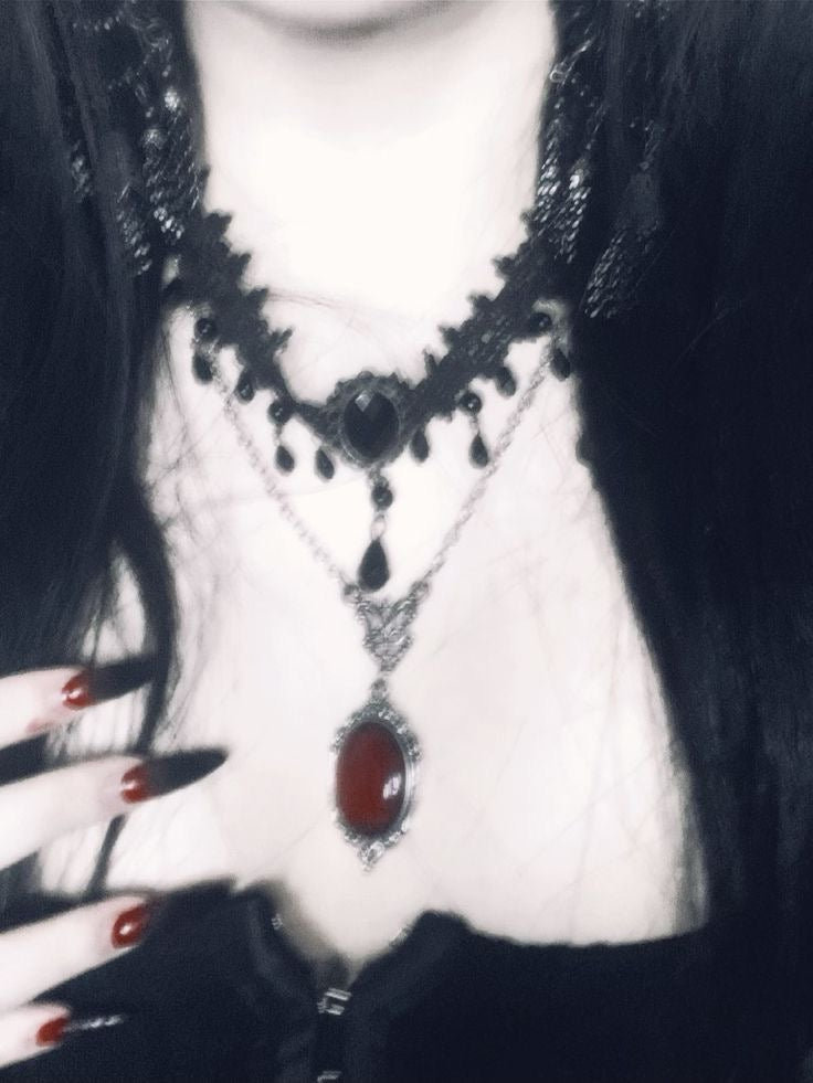 Victorian Gothic Red Pendant Necklace
