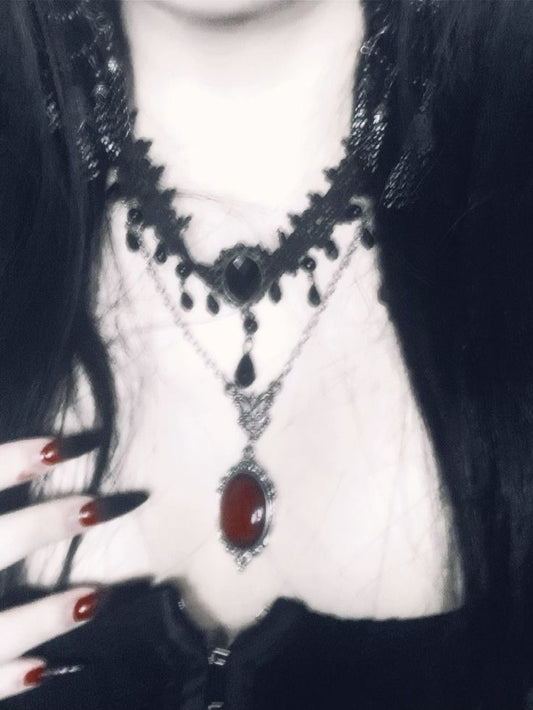 Victorian Gothic Red Pendant Necklace