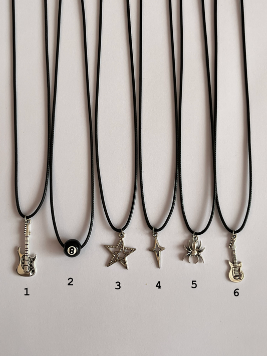 Cool unisex necklaces guitars/stars/spider/8 pool ball
