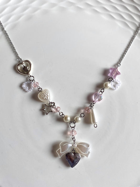 Stainless Coquette open heart necklace