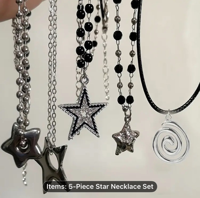 5pcs Stylish Minimalist Star Swirl Pendant Necklace Set, Y2K Retro Design
