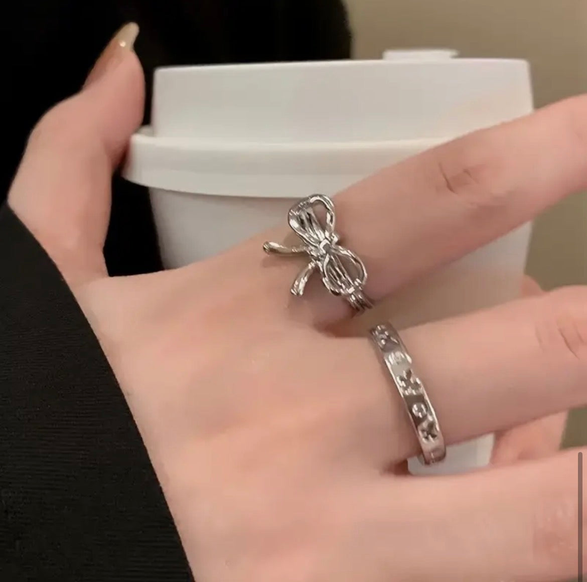 2pcs y2k ballet bow rings