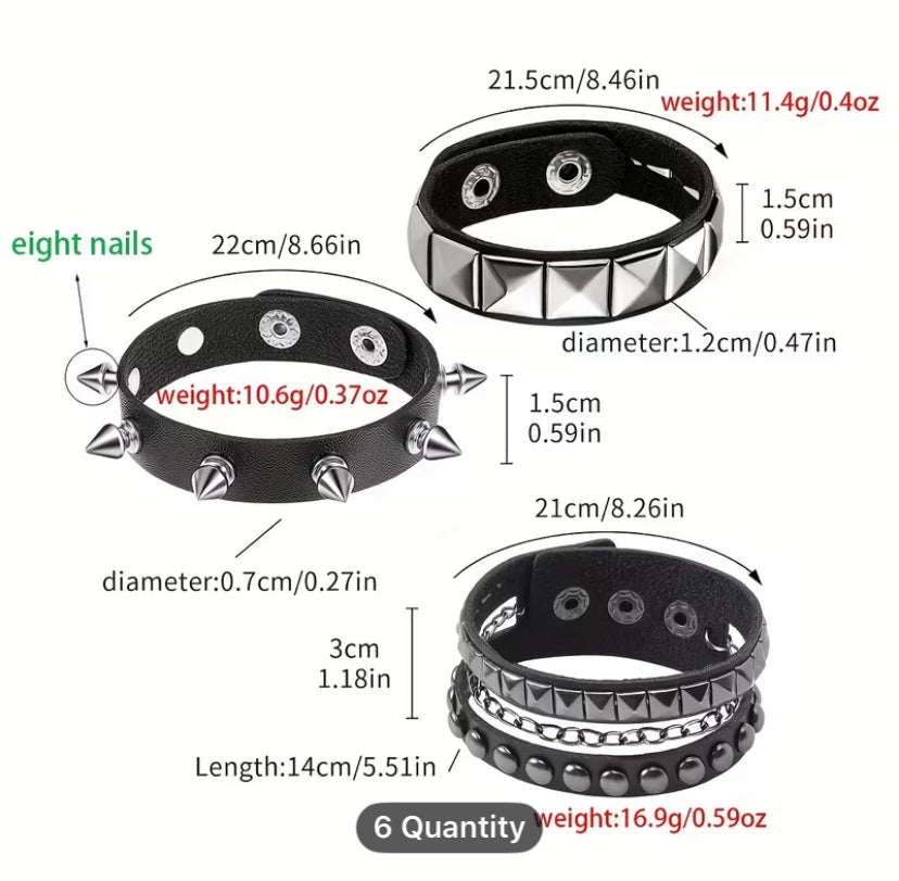 3pcs Punk emo Leather Bracelets