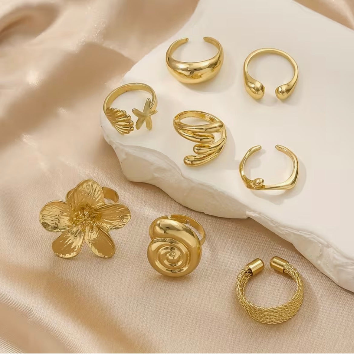 8pcs Bohemian Vacation Style Adjustable Ring Set