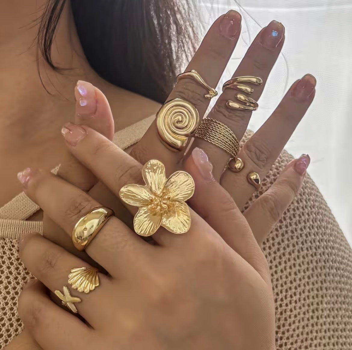 8pcs Bohemian Vacation Style Adjustable Ring Set