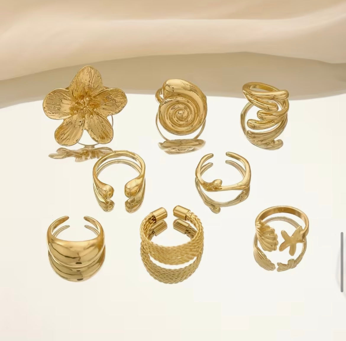 8pcs Bohemian Vacation Style Adjustable Ring Set