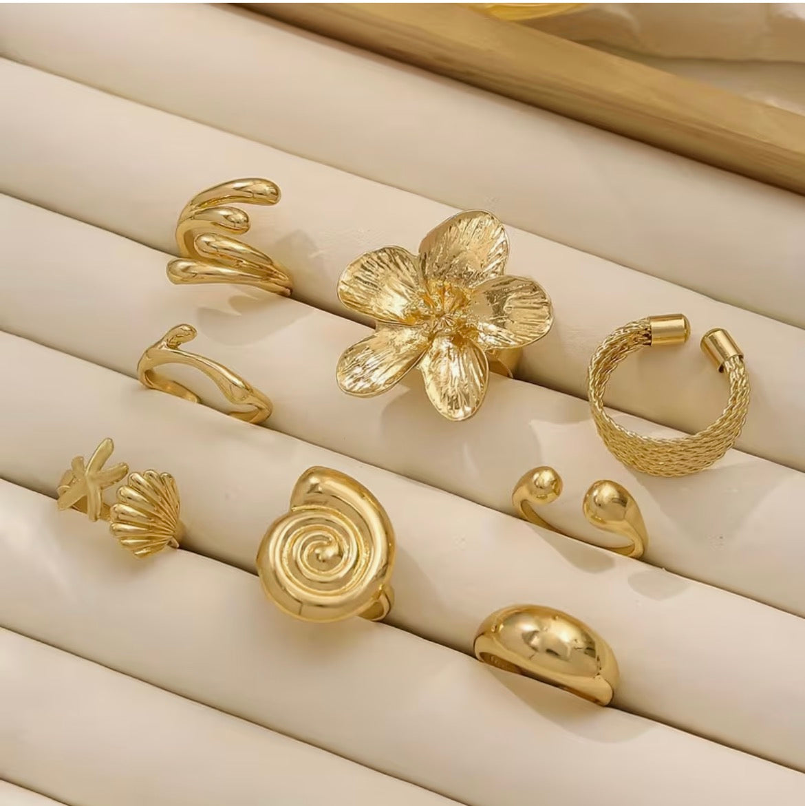 8pcs Bohemian Vacation Style Adjustable Ring Set