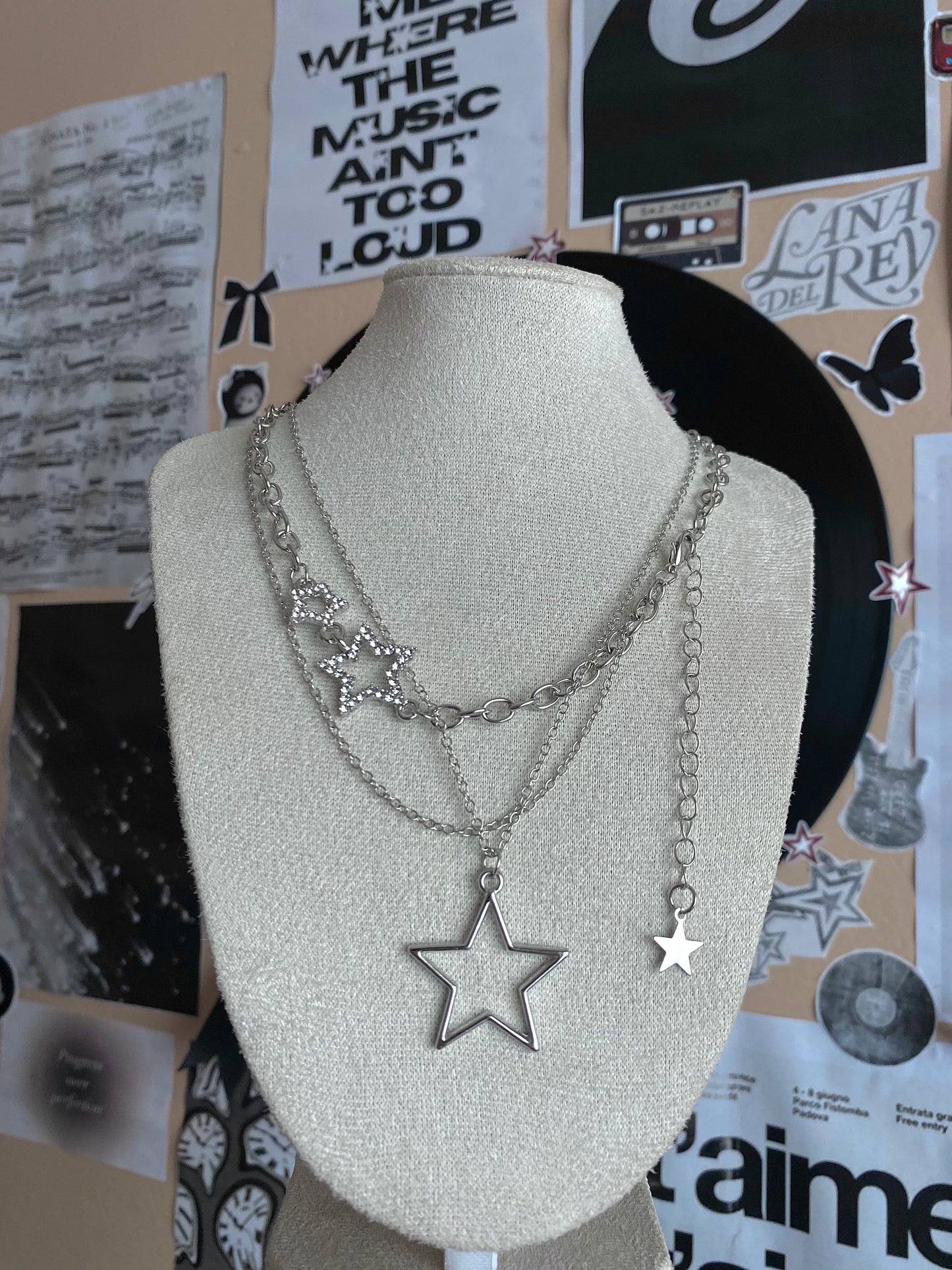 2 Vintage Minimalist Hollow Star Pendant Necklaces - Zinc Alloy, Adjustable Chain