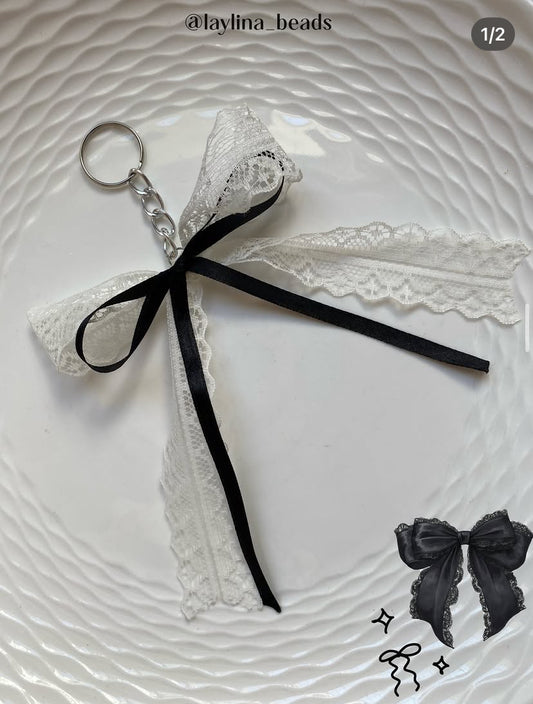 Aesthetic pink/black ribbon keychain