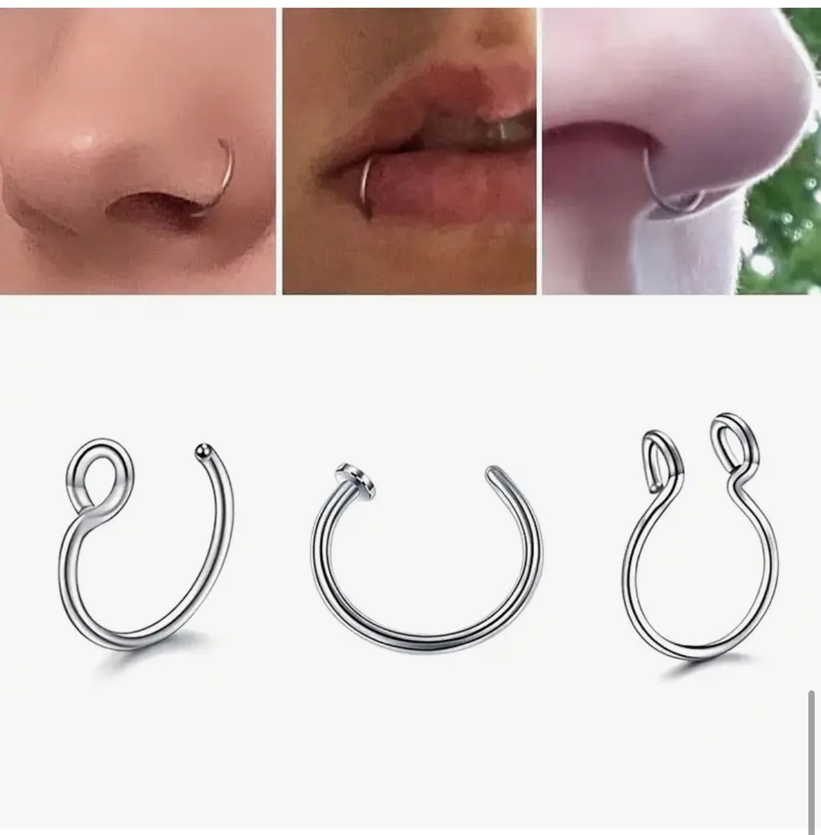 Stainless steel fake nose rings set 3 pcs