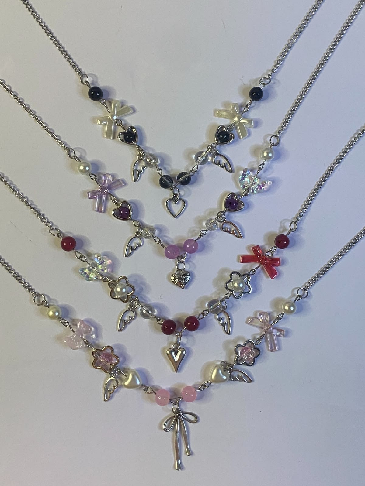 Aesthetic beads necklaces ribbons/hearts (1pc)